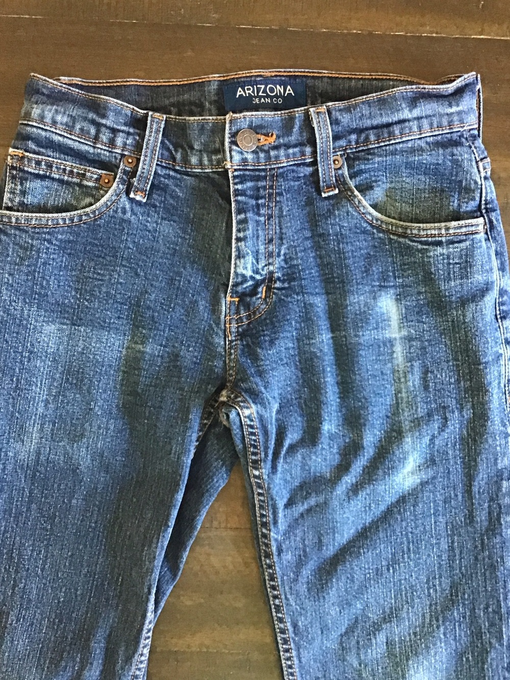 Arizona Jean Company Navy Blue Slim Straight Jeans with Brown Stitching
